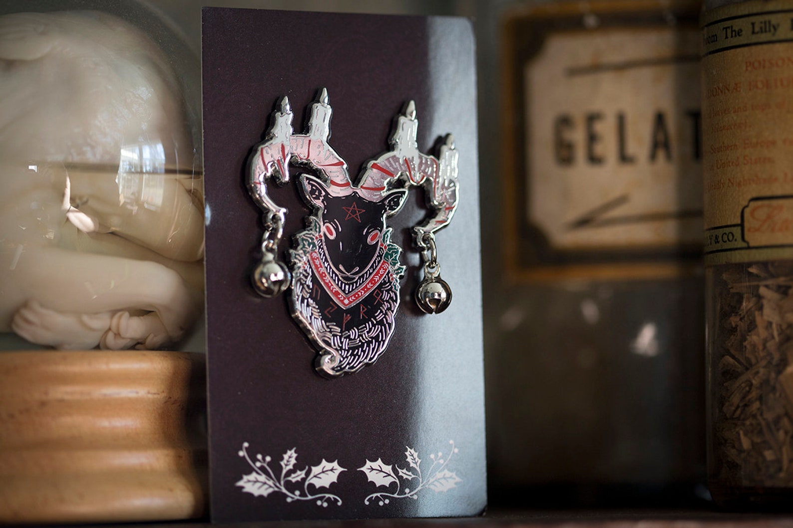 Gyat Pin Yule Edition ** Black Goat Enamel Pin | Silver Plated Push Pin | Norse ...