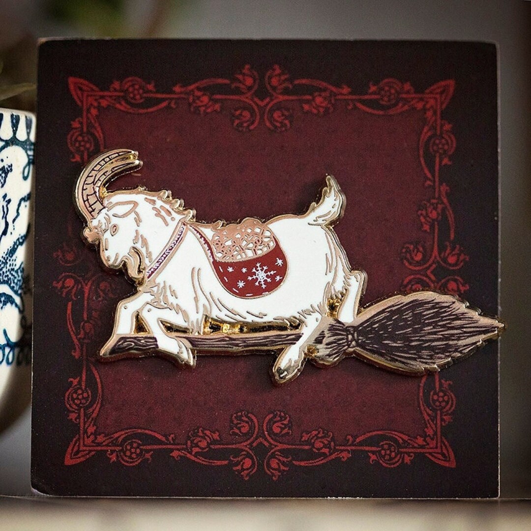 Yule Edition Julbock White Goat Enamel Pin Silver Plated Push Pin Rune