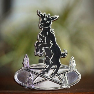 Baby Goat Learning to Summon in Pentagram Enamel Pin | silver plated push pin | esoterica occult coven | sabbath witchy | by Pickety Witch