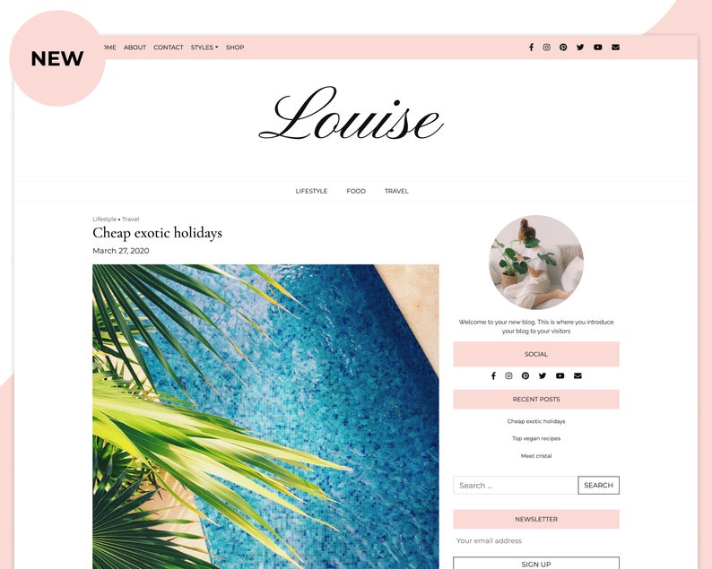 May include: A blog post titled "Cheap exotic holidays" with a date of March 27, 2020. The image shows a close-up of a tropical pool with palm leaves.