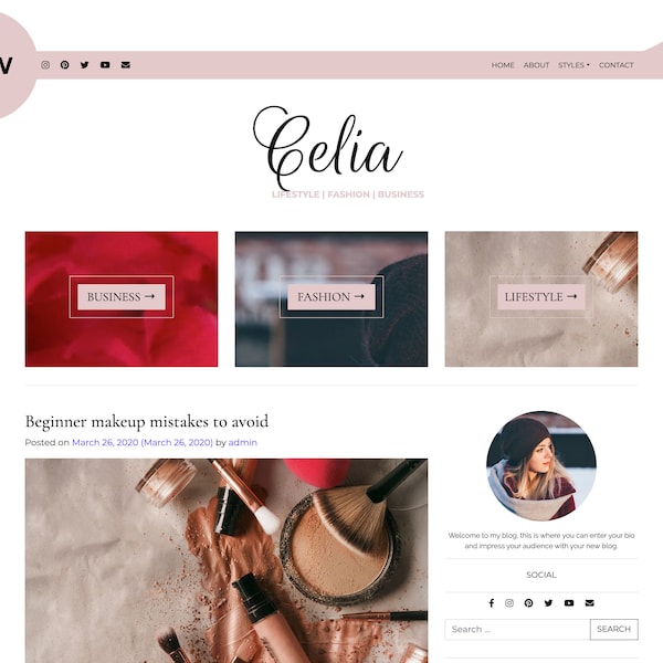 Celia Responsive WordPress Theme For Bloggers - Wordpress Blog - Feminine - Fashion - Business - Lifestyle - Wordpress Template - Download