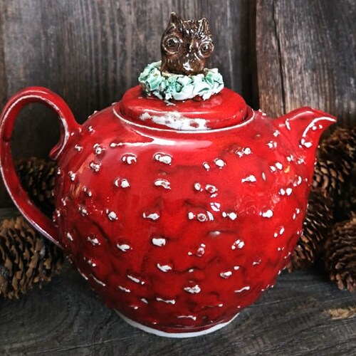 Red Collectible Tea Pot Handmade Teapot Etsy