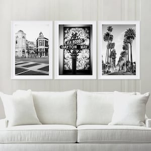 Beverly Hills Photos - SALE 20% off PRINT SET, black and white Photography - Set of Three Prints,  Los Angeles Iconic Photography