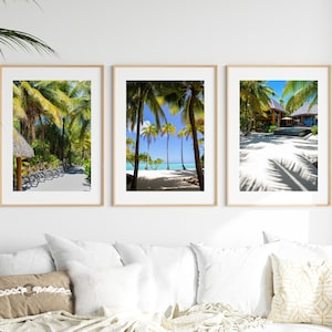Tropical Photography, SALE 20% off,  Set of Three Prints,  Travel photography, Paradise, Tahiti, turquoise water, Island bike, palm prints