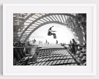 Skateboard Poster, Venice Beach, Skateboard Wall Art, Skateboard print, black and white Los Angeles, California, Venice Skatepark