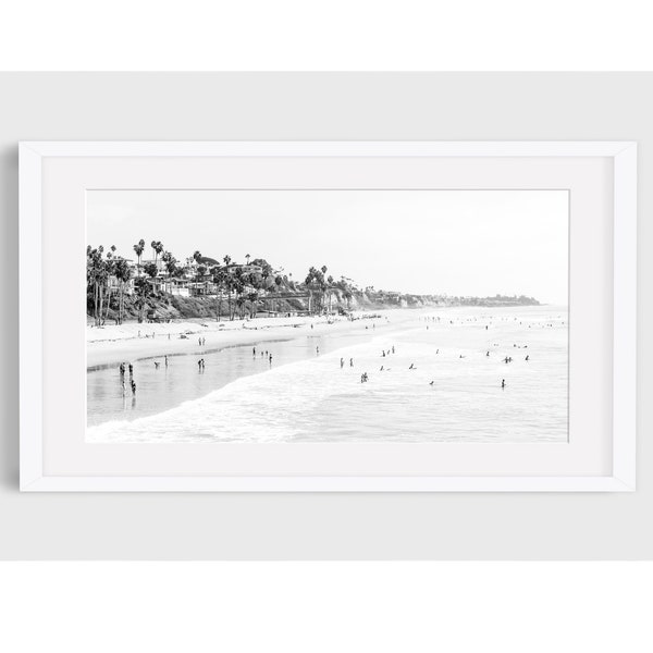 Panorama b&w Beach Photography, California Coast, Ocean Print, Beach Decor, Ocean Wall Art, California Beach Photo, Beach Wall Art
