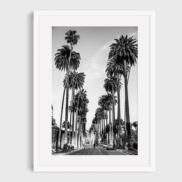 Beverly Hills Palm Trees - fietstocht - zwart-wit foto-Los Angeles Print, California Wall Art Print, Fine Art Print