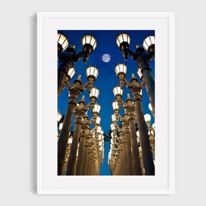 Los Angeles City Photography, LACMA lights and Moon, LA Fine Art Print, Iconic Photography, Urban Landscape, Geometrical Architecture