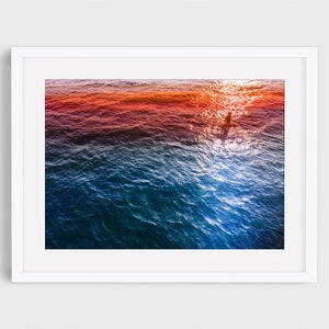 Surfing the Sunset, Aerial Beach Print, Beach Photography, Ocean print, coastal wall art, Los Angeles, Santa Monica, California