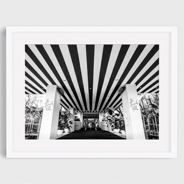 Beverly Hills Hotel - zwart-wit foto - Los Angeles iconische fotografie, California Wall Art Print, Fine Art Print