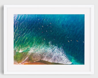 Aerial Beach Print, Beach Photography, California Surf, Ocean Print, Coastal Wall Art, Los Angeles, Santa Monica, Large Beach photo