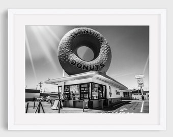kitchen print, Randy's Donuts black and white Photograph - Los Angeles Iconic Photography,  Wall Art Print,  Fine Art Print, Urban Landscape