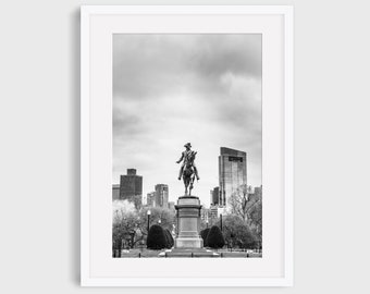 Fotografía de Boston, Estatua de George Washington, Jardín Público de Boston, Boston Commons, Fotografía de viajes, Boston histórico, Decoración de arte de Boston