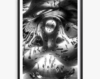 Chicago Abstract Bean Print: Urban Cityscape Photography, Inside The Bean - Chicago, Fine Art Chicago Photo, Downtown Chicago Photo,
