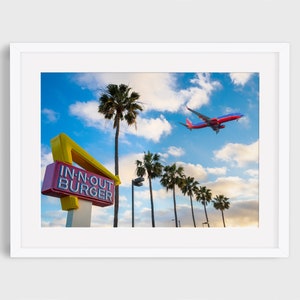 Los Angeles In-N-Out Burger Print, Los Angeles Wall Art Print, Iconic Photography, Fine Art Print, Urban Landscape, Airplane and Palm Tree