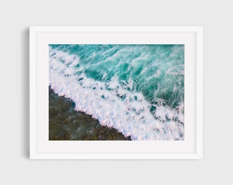 Aerial Beach Print 8, "Crashing" Beach Photo, Ocean print, coastal wall art, Los Angeles, Santa Monica, California, Large Beach photo,