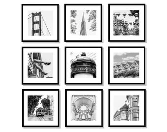 San Francisco Gallery Wall, California Photography, Square Prints, Golden Gate Bridge, Haight Ashbury, Trolley, Set of 9 prints, SF Wall Art