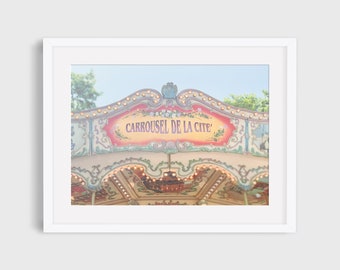 French Carousel Print, Pastel Color Wall Art, Children's Room Art, Nursery Decor, Paris Wall Art, Merry Go Round, Travel Photography, France