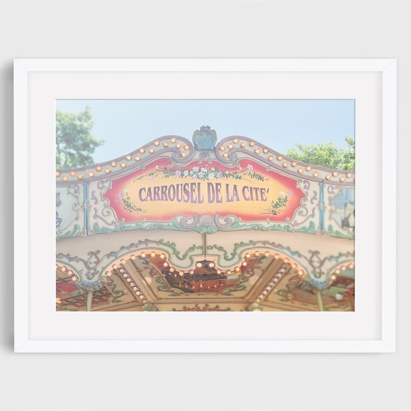 Französischer Karussell Print, Pastellfarben Wandkunst, Kinderzimmer Dekor, Paris Wandkunst, Karussell, Reisefotografie, Frankreich