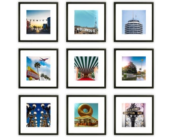 Hollywood Wall Art Set, Los Angeles Gallery Wall, Square Prints, Hollywood Sign, Venice, In N Out, Beverly Hills, Set of 9 prints, landmarks