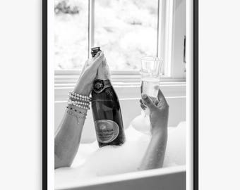 Luxury Spa Bathroom, Champagne Bathtub Photo, Modern Bathroom Decor, Bubble Bath Wall Art, High End Bath Vibes, Chic Bathroom Aesthetic