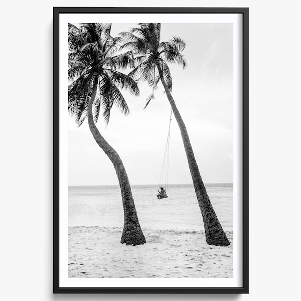 Fine Art Photography Print - Travel Ocean Palm Tree Swing, Beach House Wall Art, Calming Home Decor, Coastal Ocean Decor, Beach Print