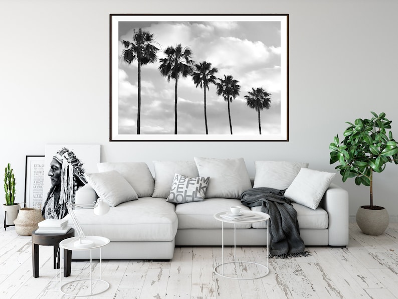Black and White Los Angeles Palm Trees Photo, Wall Art Print
