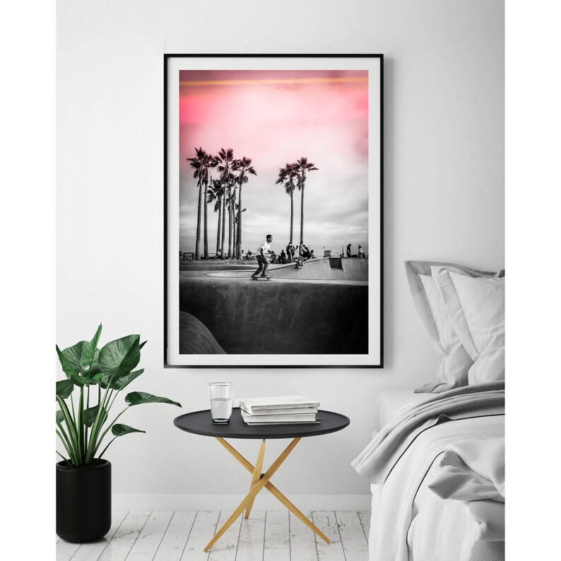 Skateboard Print, Venice Beach, Skateboard Wall Art, Skateboard print, black and white Los Angeles, California, Venice Skatepark image 5