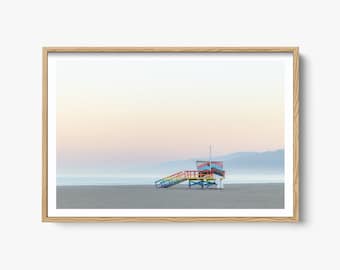 Malibu Beach Photo, Coastal Wall Art, California Beach, Ocean Wall Art, Malibu California, Beach House Decor, Los Angeles, Rainbow Lifeguard