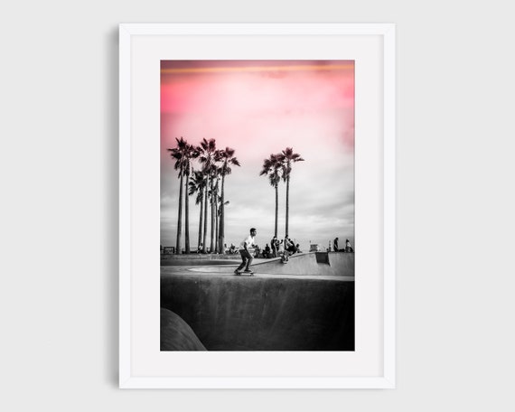 Skateboard Print, Venice Beach, Skateboard Wall Art, Skateboard print, black and white Los Angeles, California, Venice Skatepark