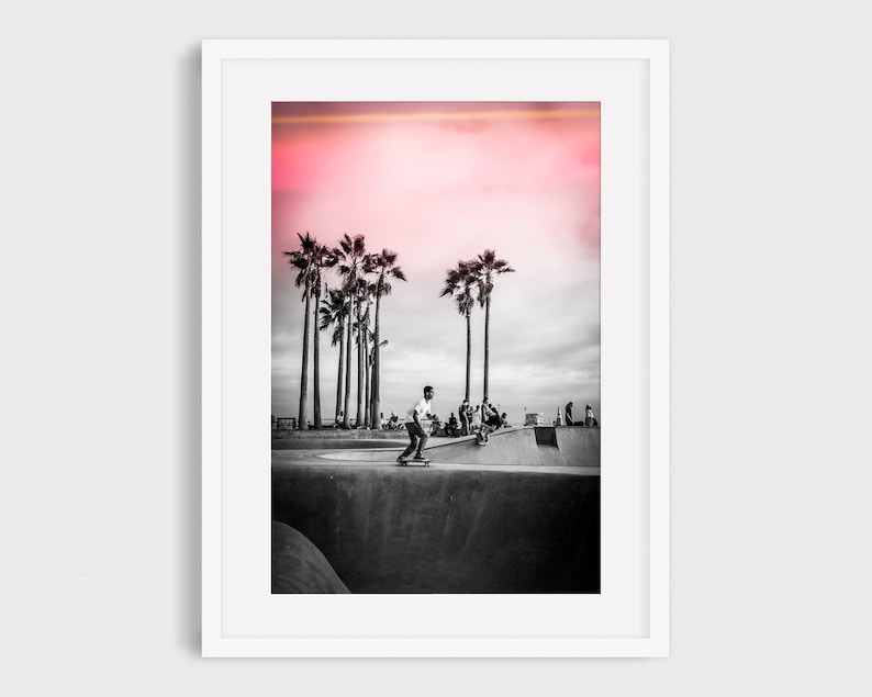 Skateboard Print, Venice Beach, Skateboard Wall Art, Skateboard print, black and white Los Angeles, California, Venice Skatepark image 1