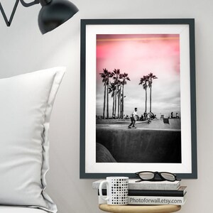 Skateboard Print, Venice Beach, Skateboard Wall Art, Skateboard print, black and white Los Angeles, California, Venice Skatepark image 8