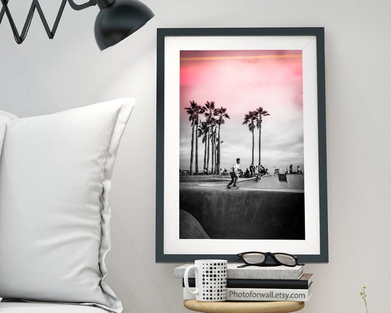 Skateboard Print, Venice Beach, Skateboard Wall Art, Skateboard print, black and white Los Angeles, California, Venice Skatepark image 8