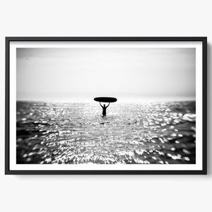 Fine Art Black and White Surf Print, Surfer Coastal Ocean Wall Art, Beach Surf Inspired, Holding Surfboard in Ocean, Beach Home Decor
