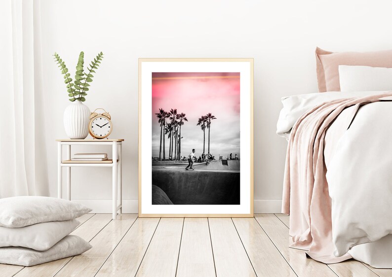 Skateboard Print, Venice Beach, Skateboard Wall Art, Skateboard print, black and white Los Angeles, California, Venice Skatepark image 3