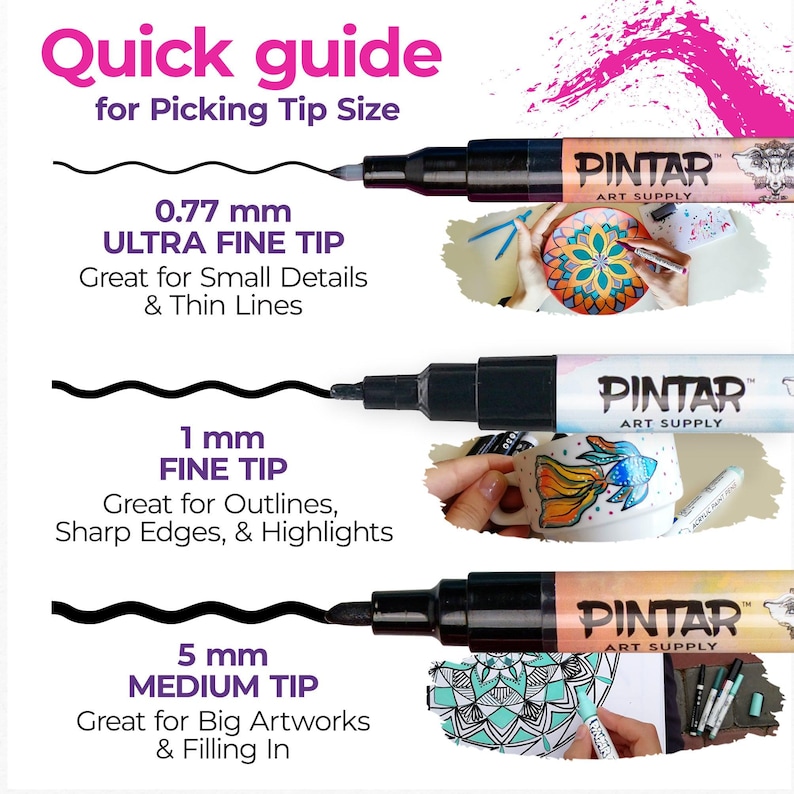 A close-up of a fine-tip acrylic marker creating delicate details.