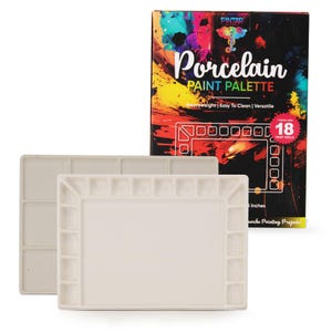May include: White porcelain paint palette with 18 wells. The palette is lightweight, easy to clean, and versatile. It is ideal for watercolor, acrylic, and oil painting.