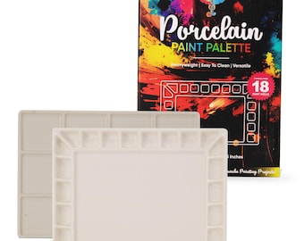 Pintar Ceramic Watercolor Paint Palette Tray - 18 -Well Ceramic Palette | Rectangle - 8''x5.5''x0.75'' Paint Pallet | Durable Watercolor Pal