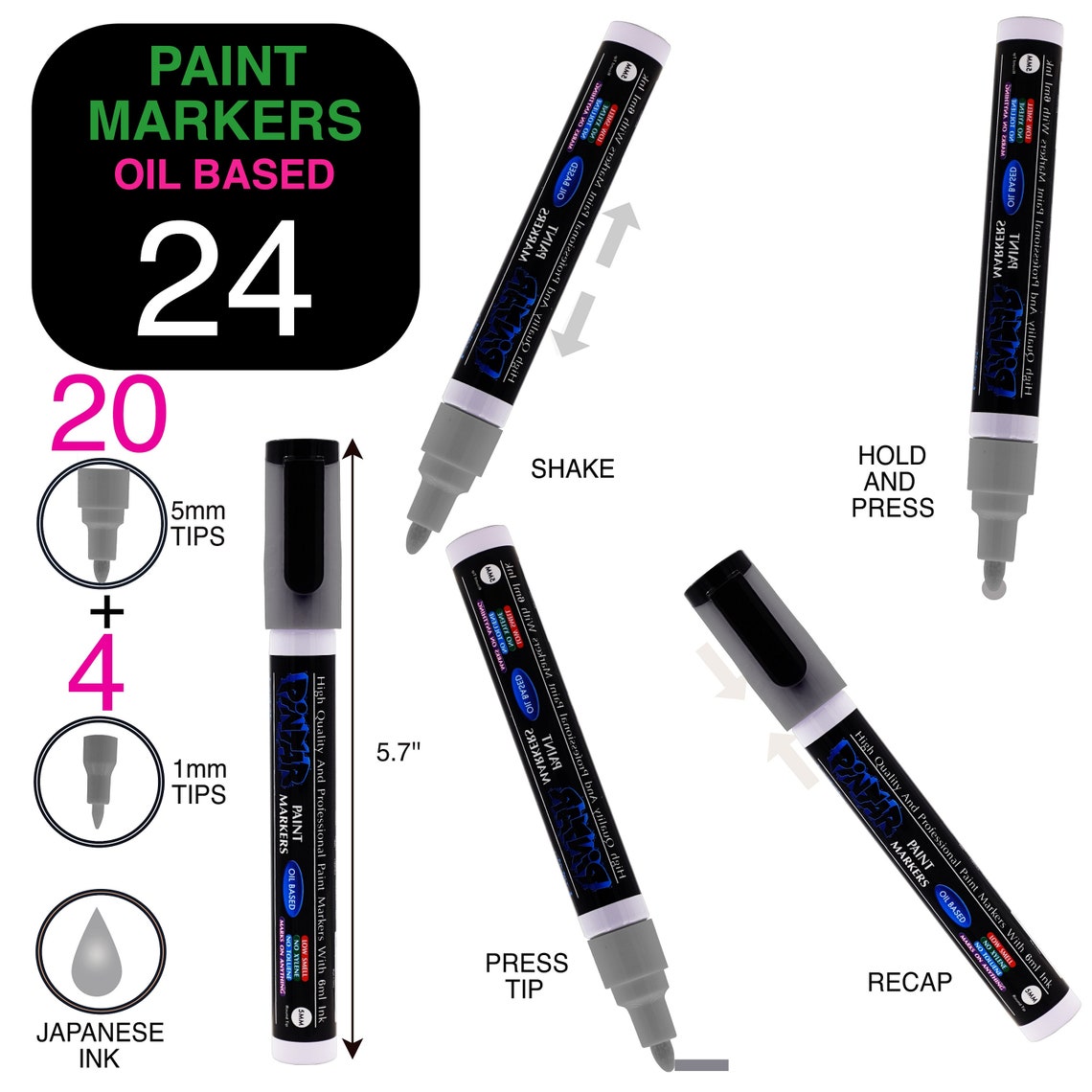 PINTAR Premium Oil Paint Pens 24-pack 20 Medium Tip5mm & - Etsy