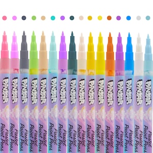 PINTAR Acrylic Paint Pastel Markers Set of 16 |0.7MM Ultra-Fine Tip Acrylic Pens for Rock Painting, Ceramic, Glass, Wood, Porcelain, Paper