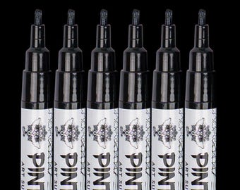PINTAR 6 Pack Black Acrylic Paint Markers Fine Tip | Leather, Shoes, Rock Painting, Wood, Glass | Acyrlic Paint Pens | Pack of 6, 1mm