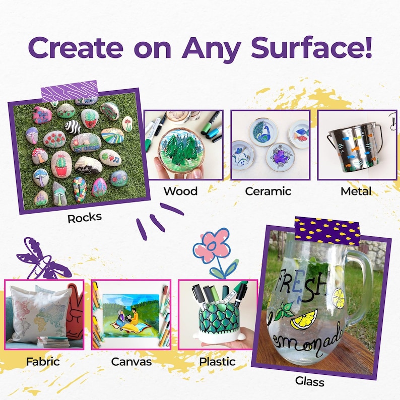 A decorated rock with intricate acrylic marker designs.