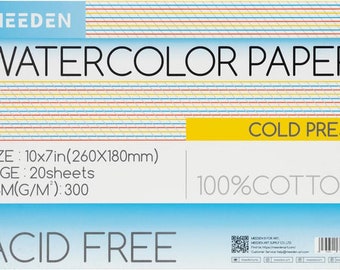 MEEDEN Watercolor Paper Block, 100% Cotton Watercolor Paper Pad of 20 Sheets, 140lb/300gsm, Acid-Free Art Paper, 10" x 7" Cold Press