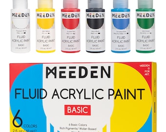 Meeden Fluid Acrylic Paint Set, 6 Vibrant Colors|Bottles (2 Oz, 60 Ml), Rich Pigments, Non-Toxic High Flow Acrylic Paints For Artists, Adult
