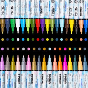 Pintar Acrylic Paint Markers Set – Fine Tip Waterproof Paint Pens for Rock, Wood & Glass | Pack of 35, 1mm