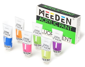 Meeden Fluorescent Acrylic Paint, 6 Colors Acrylic Paint Set, 60 Ml|2 Oz Pro Tubes, Rich Pigments Non-Toxic Neon Paint, Art & Craft Paints F
