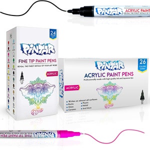 PINTAR Premium Acrylic Paint Pens - (24 Pack) Fine Tip Pens & (26 Colors) Medium Tip Pens For Rock Painting, Ceramic Glass (Bundle Deals)