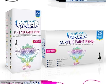 PINTAR Premium Acrylic Paint Pens - (24 Pack) Fine Tip Pens & (26 Colors) Medium Tip Pens For Rock Painting, Ceramic Glass (Bundle Deals)