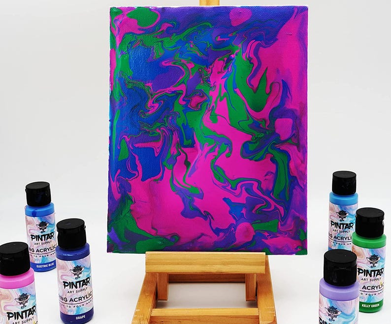 Abstract painting created using colorful pouring paints