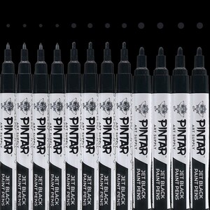 Pintar Black Acrylic Paint Markers - Acrylic Paint Pens – Artist Brush Markers for Rock, Calligraphy & DIY Crafts Pack of 12,0.7mm/ 1mm/ 5mm